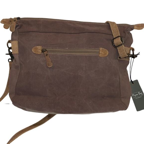 NWT Myra Bag Puerile Upcycled Canvas & Cowhide Leather Tote S-1454 - Picture 2 of 7